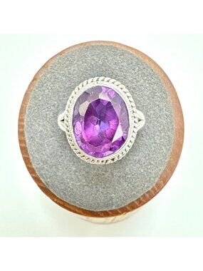Amethyst & Sterling Silver 925 Bezel Set Statement Ring Size 6.75